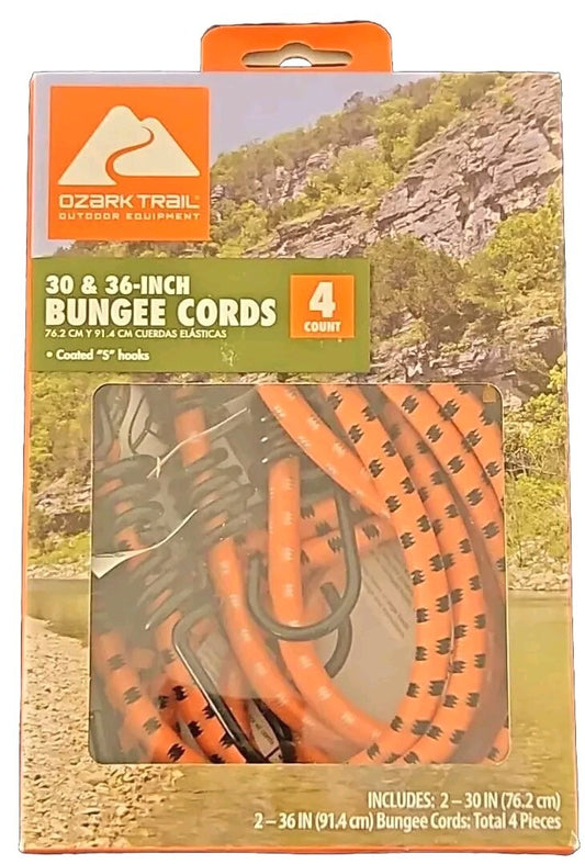 Ozark Trail Rubber Bungee Cords 4 Count Box 2-30 inch 2-36 inch