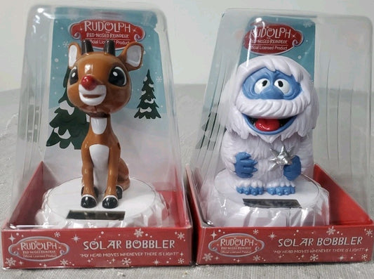 Rudolph And Abominable Snowman Solar Bobbler New 5"