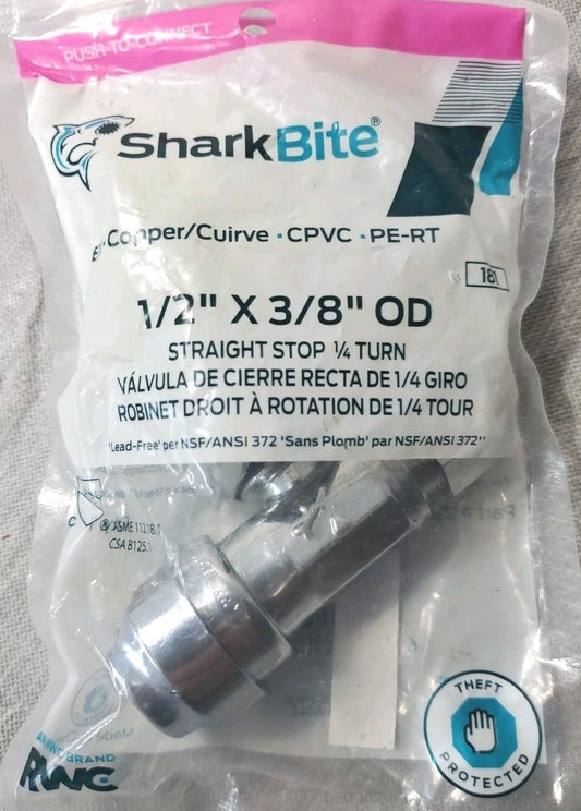 Sharkbite 1/2"×3/8" OD Straight Stop 1/4 Turn