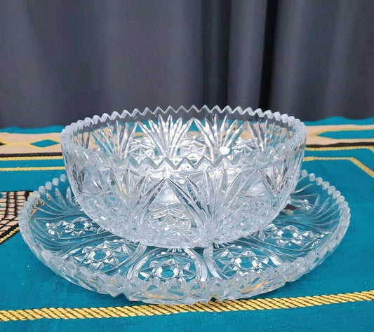 30 % Lead Crystal Bowl And Underplate 11"  Bowl 8" Made In Italy Vintage 