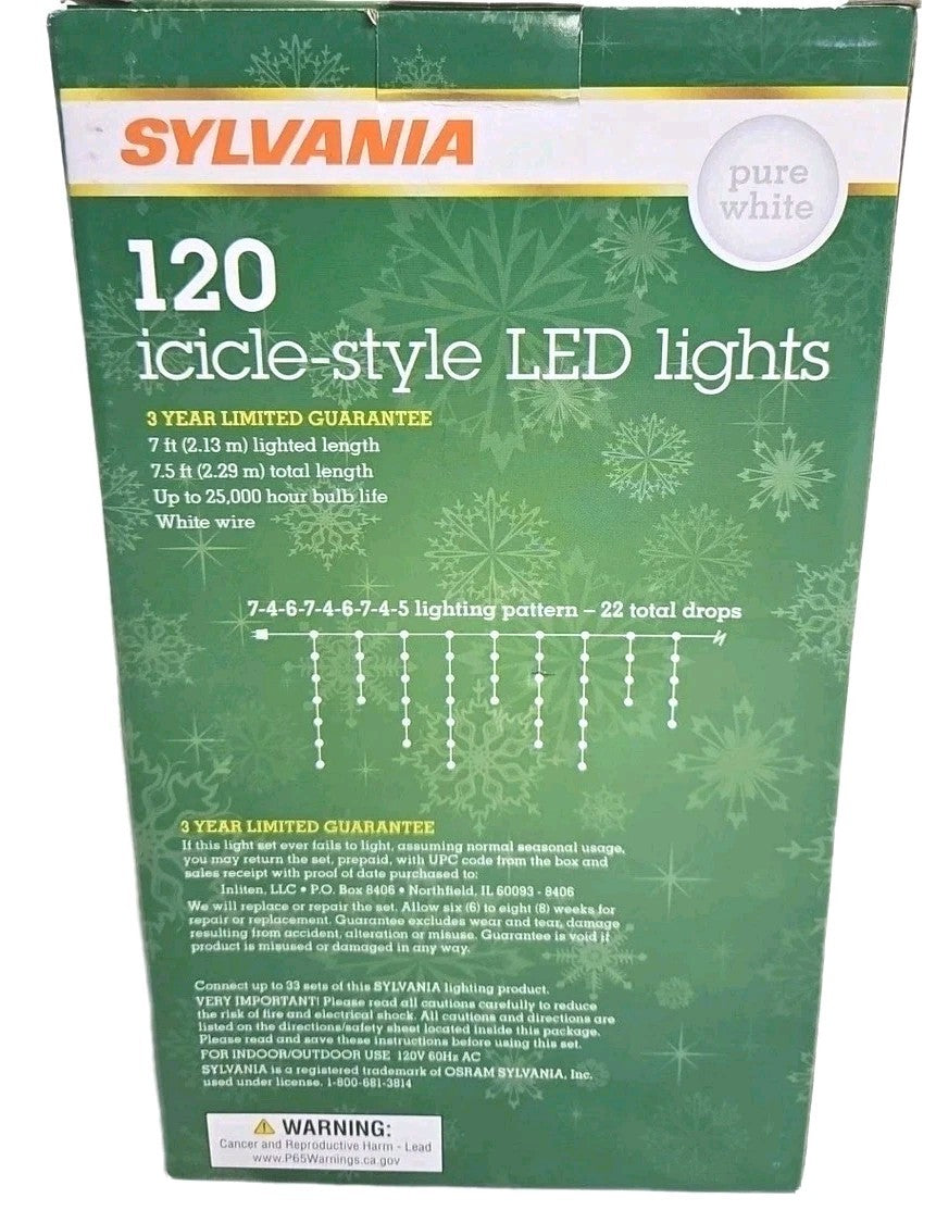 Sylvania 120 Icicle Style LED Lghts Outdoor Christmas Lights Connect 33 Sets