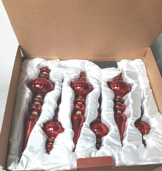Balsam Hill Finial Ornaments Set Of 6  15" To 12" Long Red