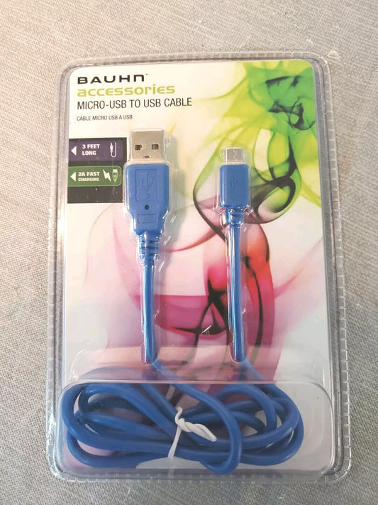 Bauhn Micro-USB To USB Cable 3' 2a Fast Charging Blue