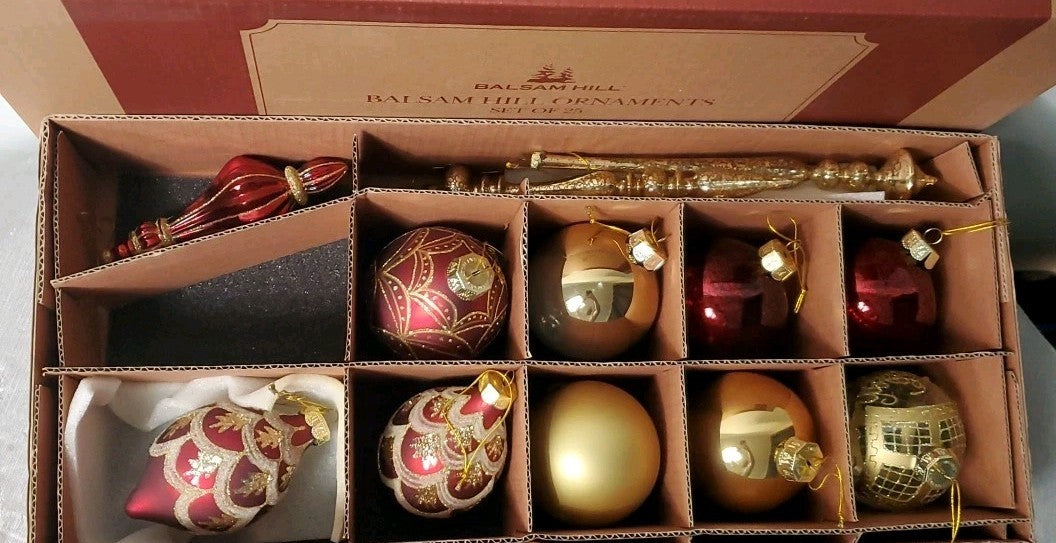 Balsam Hill Ornament Set Of 12 Beautiful  Ornaments For Trees Red & Gold