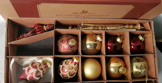 Balsam Hill Ornament Set Of 12 Beautiful  Ornaments For Trees Red & Gold