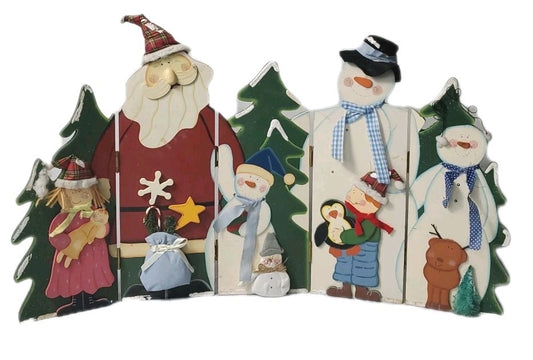 Holiday Five Panel Santa Snowman Screen Decor 18 1/2 × 33"