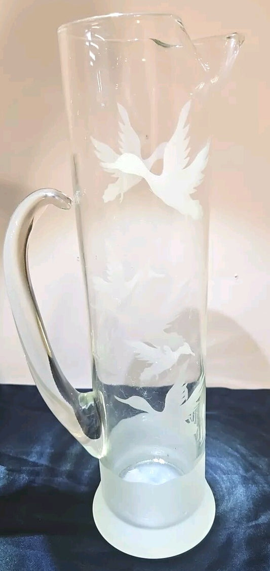 Vintage Breweriana MCM ART GLASS Duck Cocktail Hand Blown Pitcher Carafe