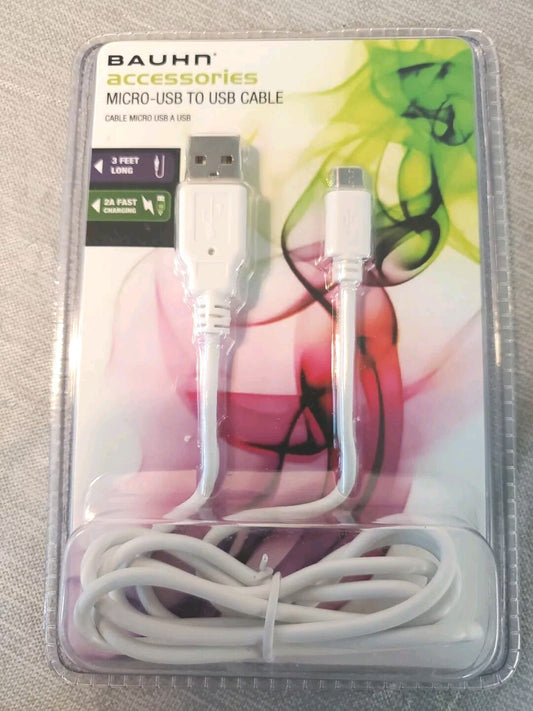Bauhn Micro-USB To USB Cable 3' 2a Fast Charging White