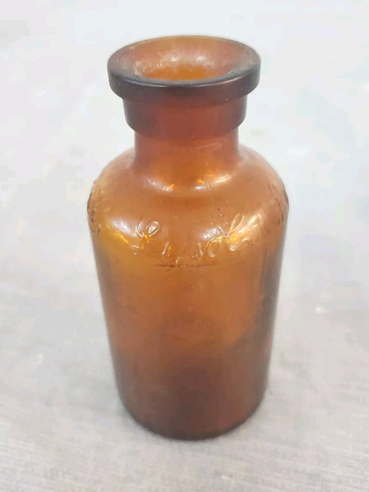 Vintage Antique Lysol Amber Glass Apothecary Bottle Small 4" Tall Embossed Logo