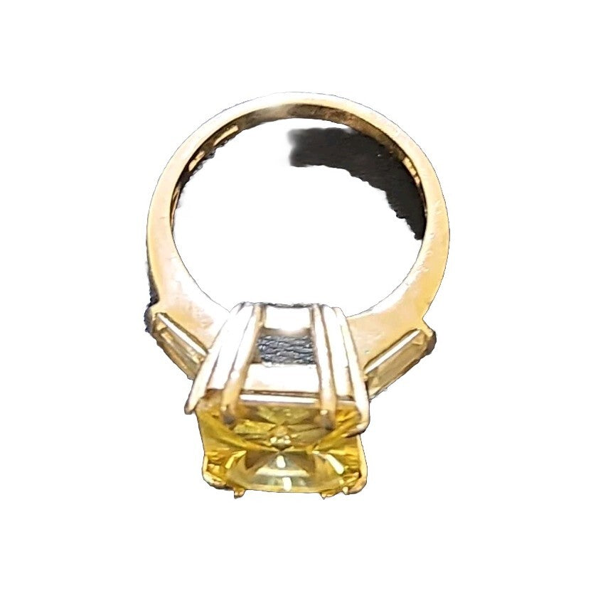 Size 6.5 Ring Radiant Cut Canary & Clear Faux Diamond CZs  .925 Sterling Silver