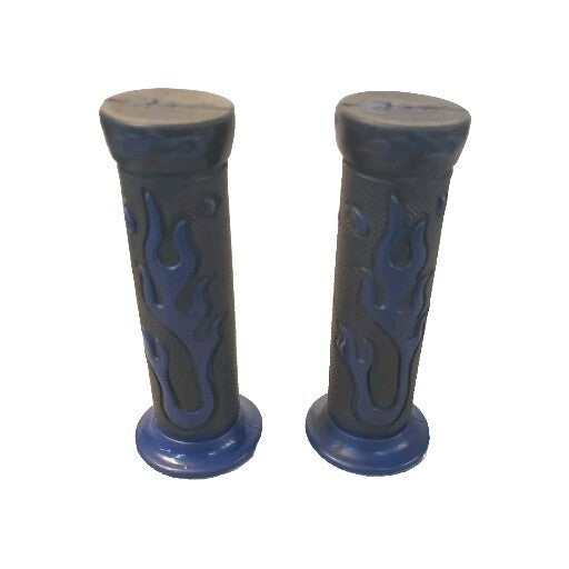 Motorcycle Handlebar Grips 7/8 Black W Blue Flames