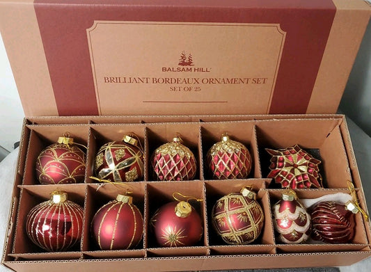 Balsam Hill Brilliant Bordeaux Ornament Set Of 11 Red Beautiful 
