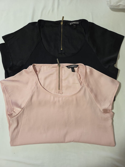 Express Shirt Women's Xs Blush And  S Black Top Short Sleeve Blouse .