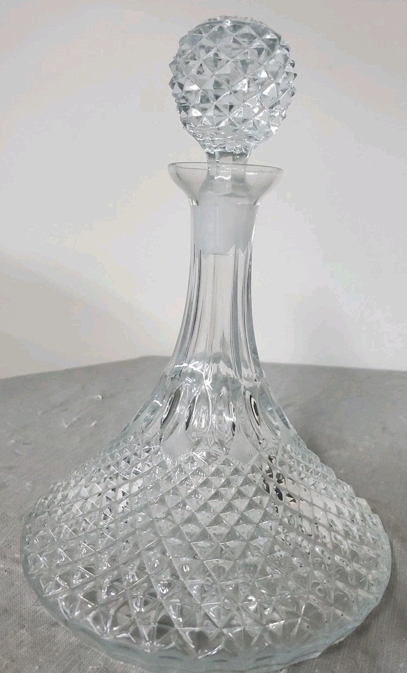 Vintage 11" Tall Ships Decanter  Crystal Flat Bottom