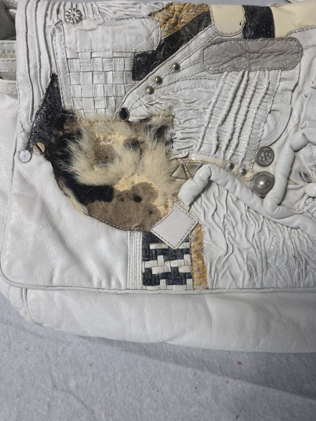 Womens Purse White Leather  Handbag 18" Wide 