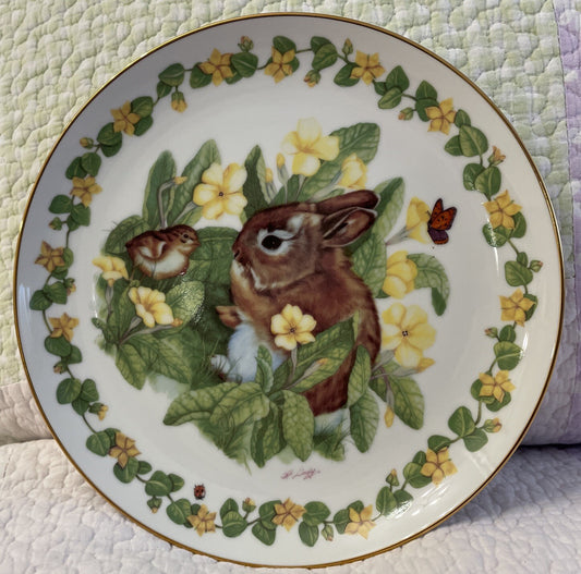BUNNY RABBIT collector plate HEIDI LINDY Grooming WOODLAND BABIES  1983