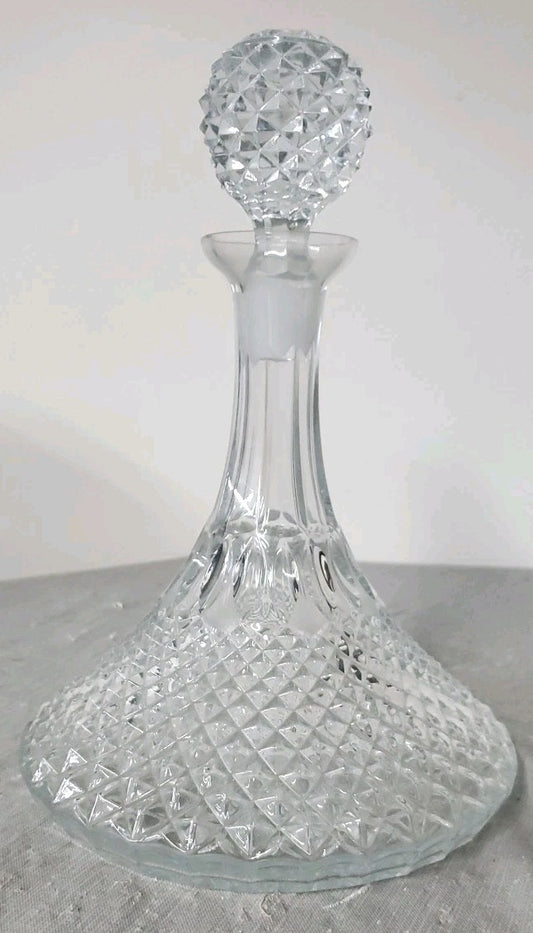 Vintage 11" Tall Ships Decanter  Crystal Flat Bottom