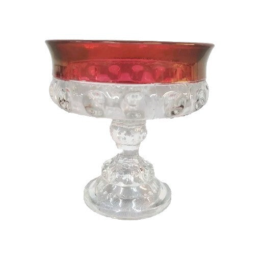 Vintage Indiana Glass Kings Crown Royal Ruby Red Thumbprint Pedestal Compote
