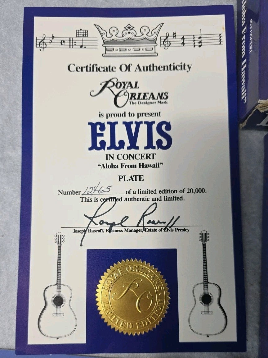 Elvis In Concert "Aloha From Hawaii"  Royal Orleans Plate With C.O.A.