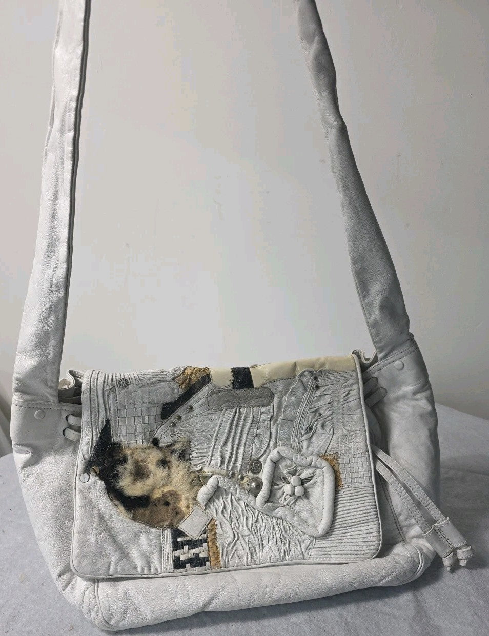 Womens Purse White Leather  Handbag 18" Wide 