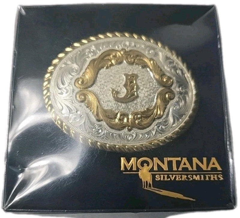 Montana Silversmiths Buckle Letter J Two-tone NEW Silver Gold Plated Over Brass