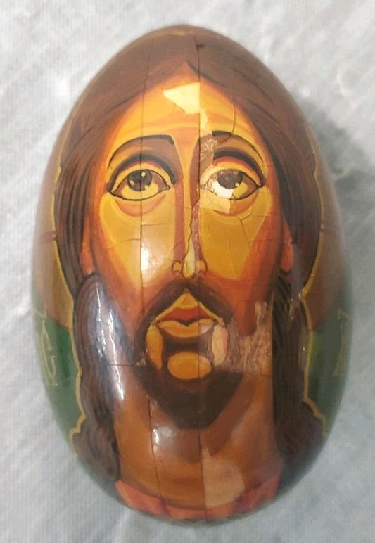 Vintage Russian Orthodox Church Wood Lacquer Egg