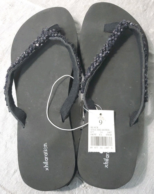 Xhilaration Flip Flops Sandals  Black Bejeweled Womens Size 9