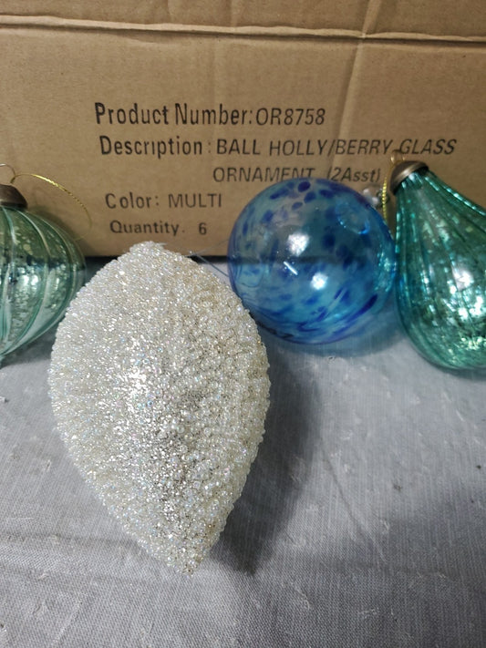 Holly Berry Glass Ornaments Set Of 5 Muticolor And Shapes Beautiful
