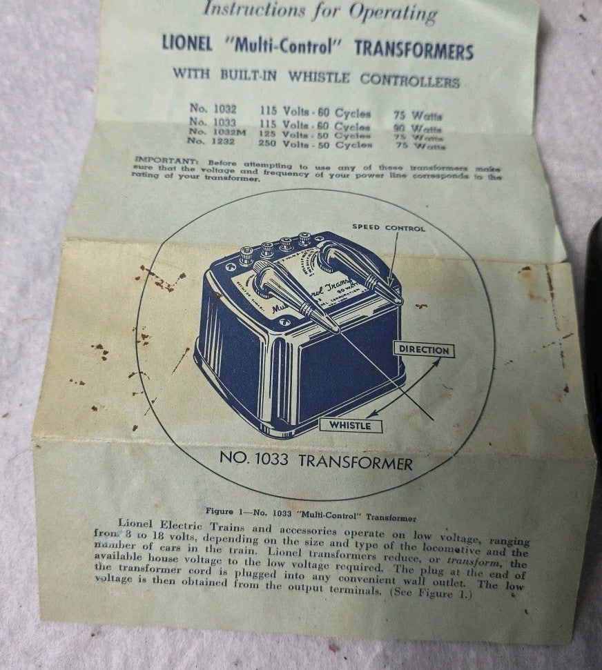 Lionel Multi Control Transformer No. 1033  90 Watt   in Factory Box