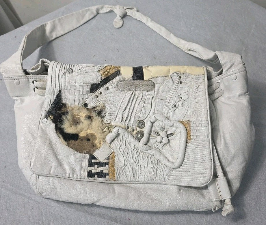 Womens Purse White Leather  Handbag 18" Wide 