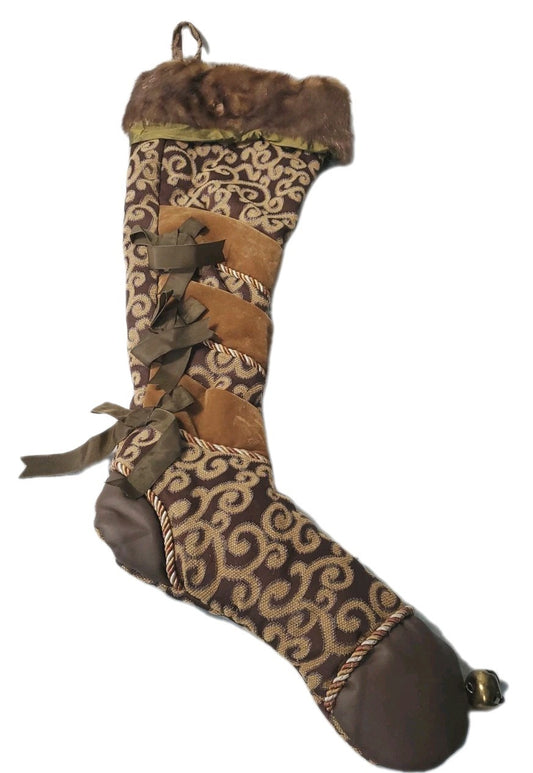 35" Giant Christmas Stocking Brown And Gold