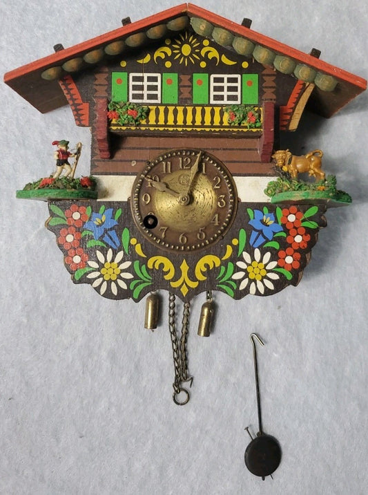 Vintage Small Mini Cuckoo Clock 4 Inch Made In Germany Without Key Untested 