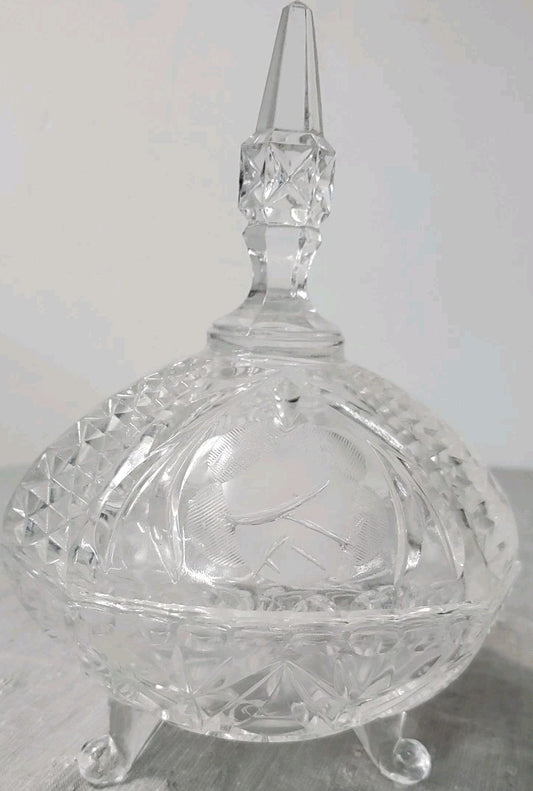 Large Heavy Bohemian Cut Crystal Candy Dish