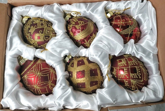 Balsam Hill Ornament Set Of 6 Beautiful Egg Shaped  Ornaments For Trees Red