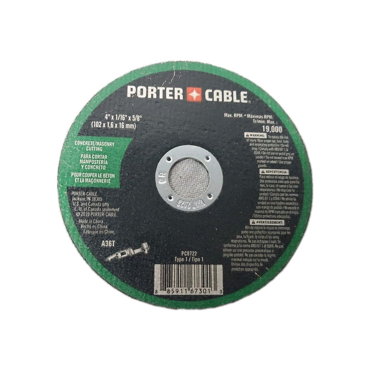 Porter Cable Pc8722 4" X 1/16" X 5/8" Mason Cut-off Wheel 19,000 RPM
