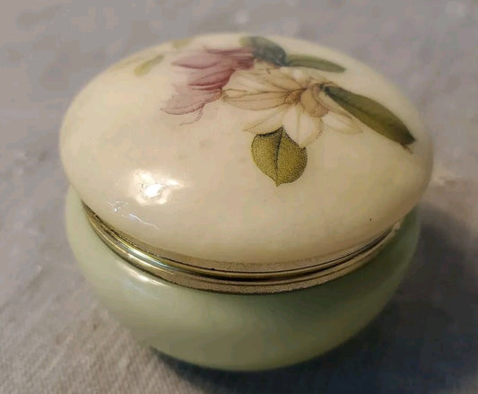 Vintage Handmade Alabaster With Hinged Lid  Floral