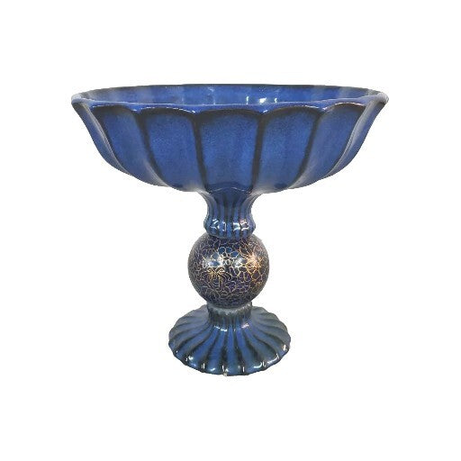 Vintage Blue Cloisonne Ball Compote Centerpiece  Pedestal  Bowl