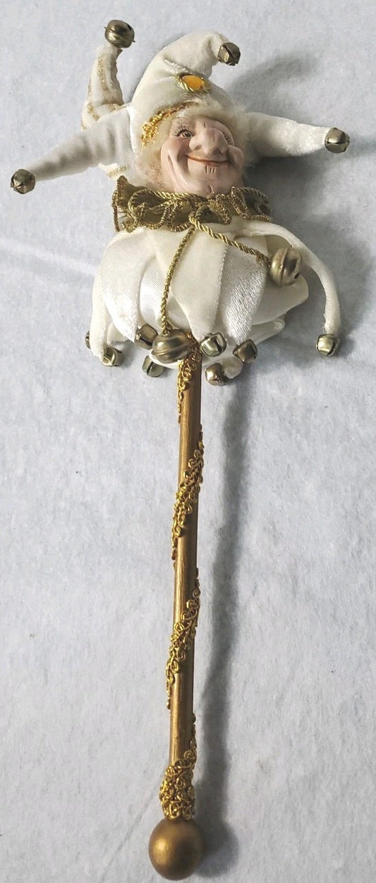 Vintage Jester On A Stick With Bells  Ornament  14 1/2" Large Rare