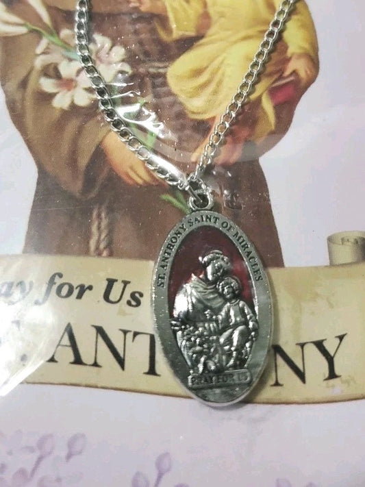 St. Anthony Pray For Us Silver Tone Necklace In Package