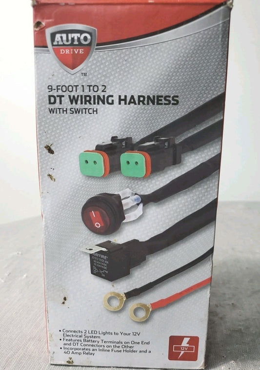 Auto Drive Dt Wiring Harness With Switch  9-foot 1 To 2 12v 40 Amp Relay