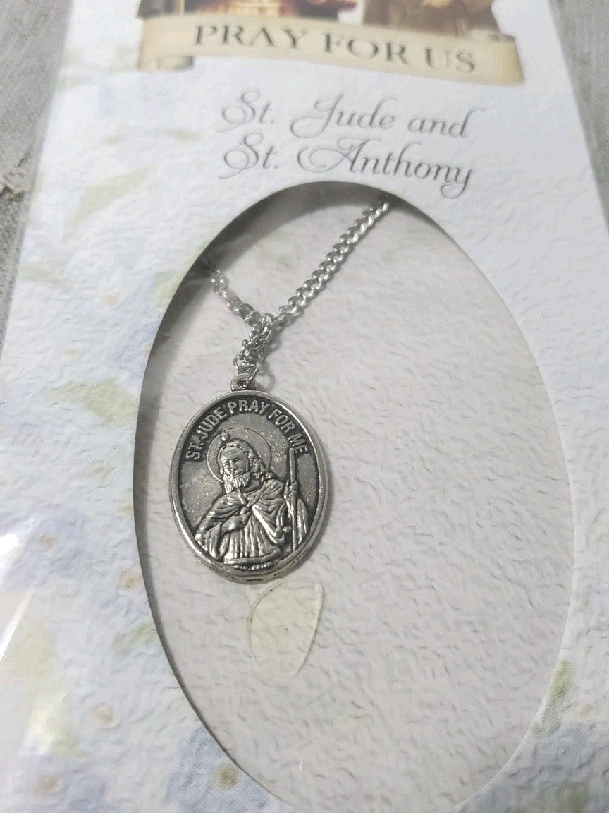 St. Jude Pray For Us Silver Tone Necklace In Package